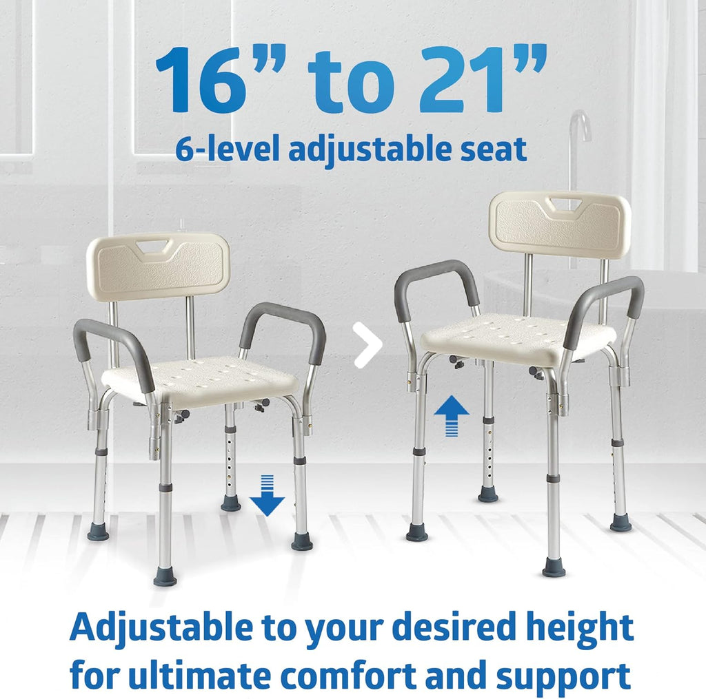 Shower Chair Seat with Padded Armrests and Back | Heavy Duty Shower Chair for Bathtub | Slip Resistant Shower Seat