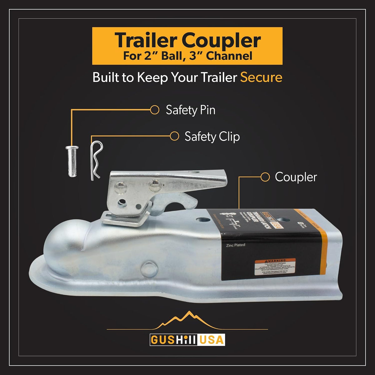 USA GH25138 Trailer Coupler - 2" Ball, 3" Channel