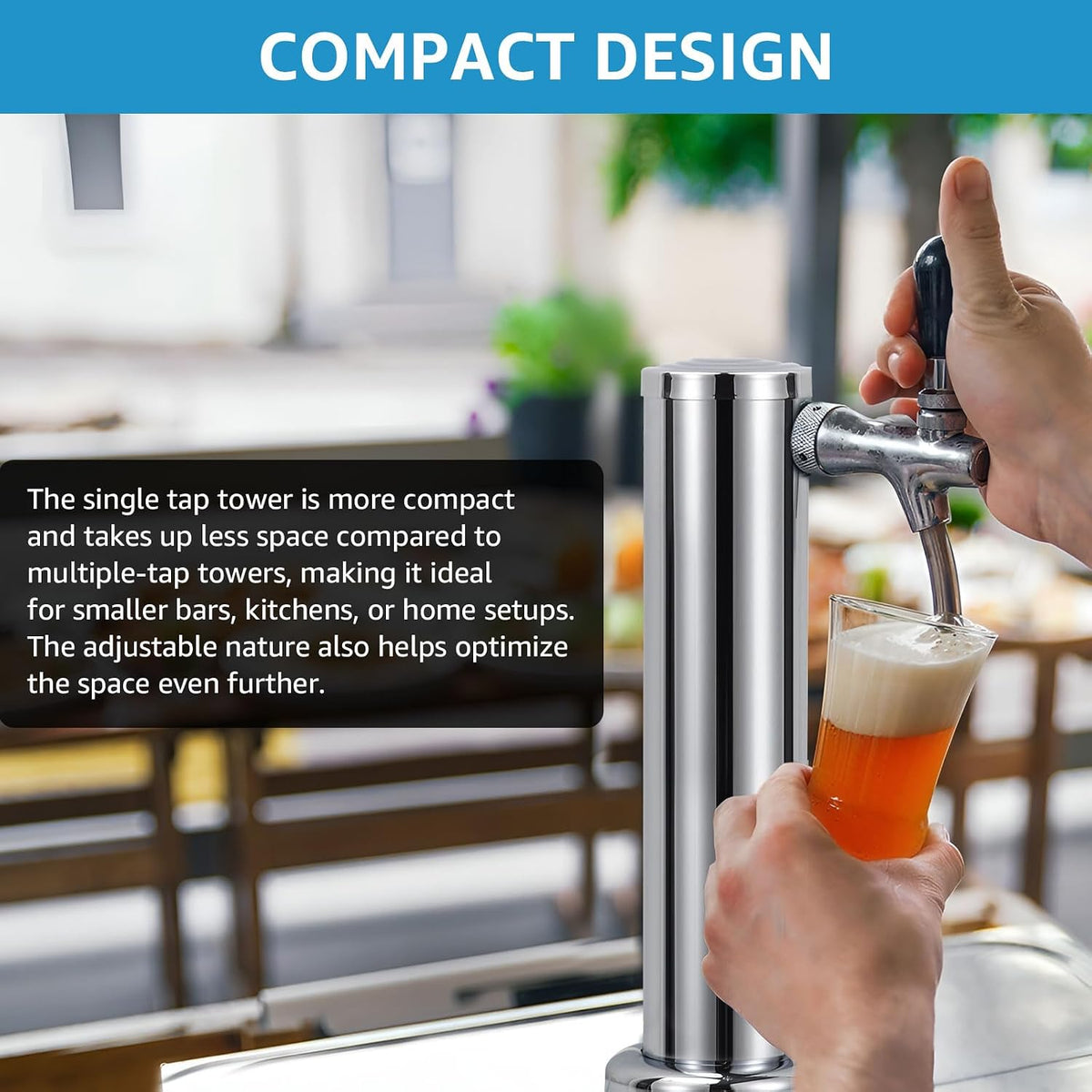 Adjustable Kegerator Beer Tower, Single Tap Tower Keg Tower for Homebrew