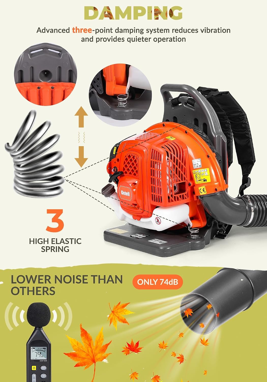 Backpack Leaf Blower Gas Powered - 65CC 2-Stroke Engine, 850 CFM 205 MPH Commercial Grade Yard Blower for Heavy Duty