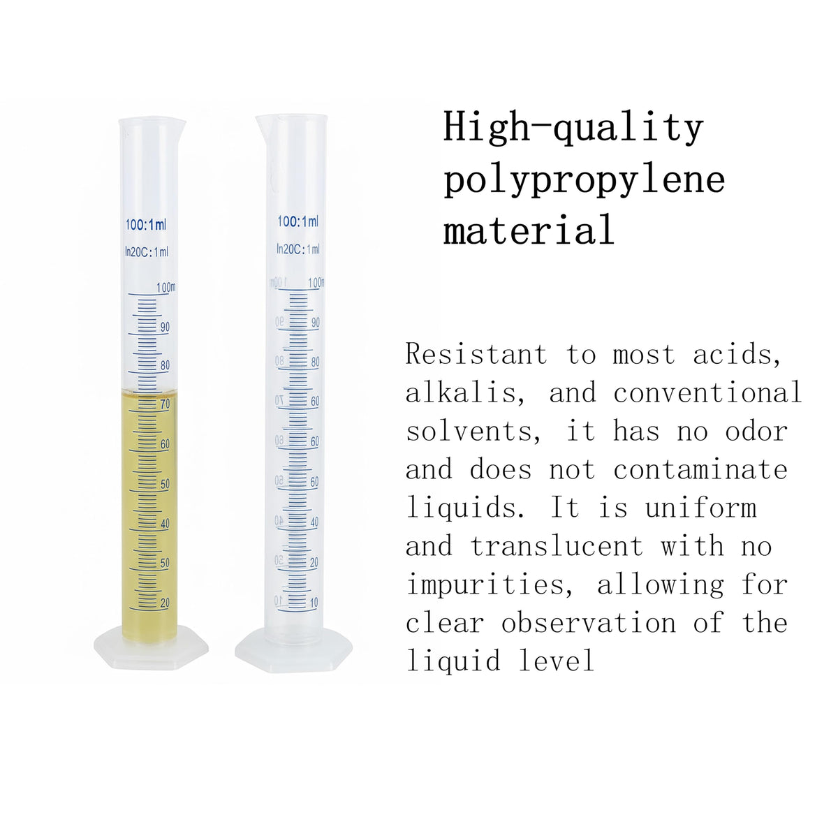 100ml Plastic Graduated Cylinder, Hexagonal Base, Double Scale