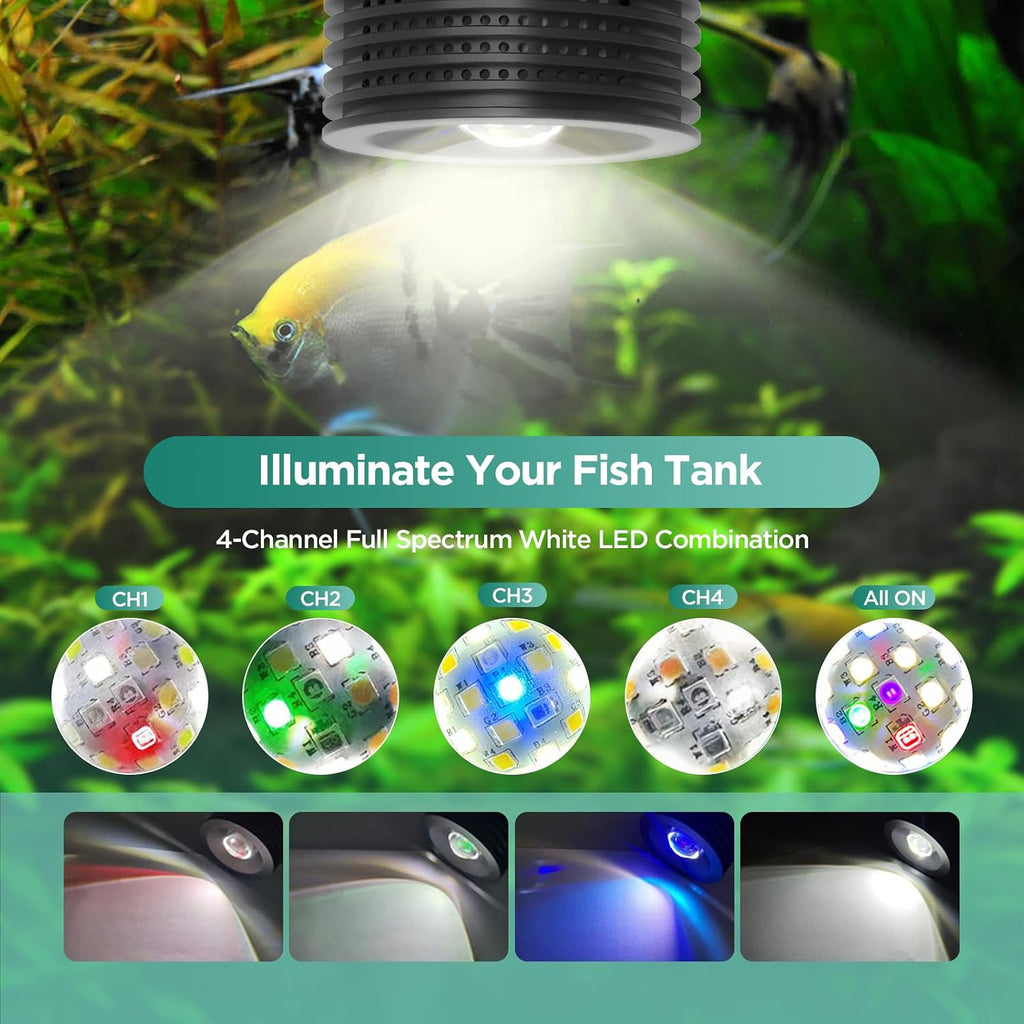 LED Aquarium Light, Planted Tank Light 4 Channels Remote Control 6500K Aquarium LED Lamp for Freshwater Fish Tank