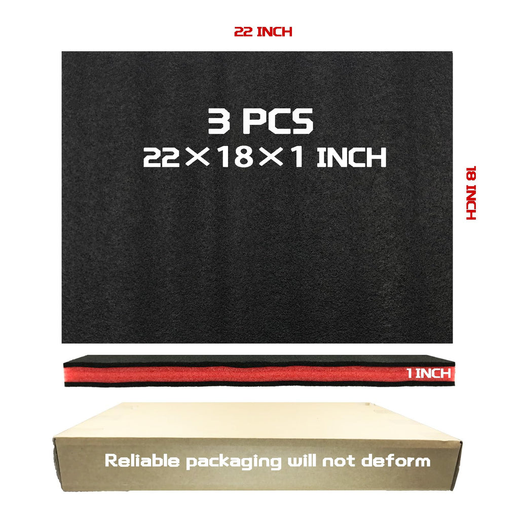 Tool Box Foam, 3Pack 22x18x1 Inch Multi-Layer Foam Inserts for Hard Cases & DIY, Professional Shock-Absorption Liners