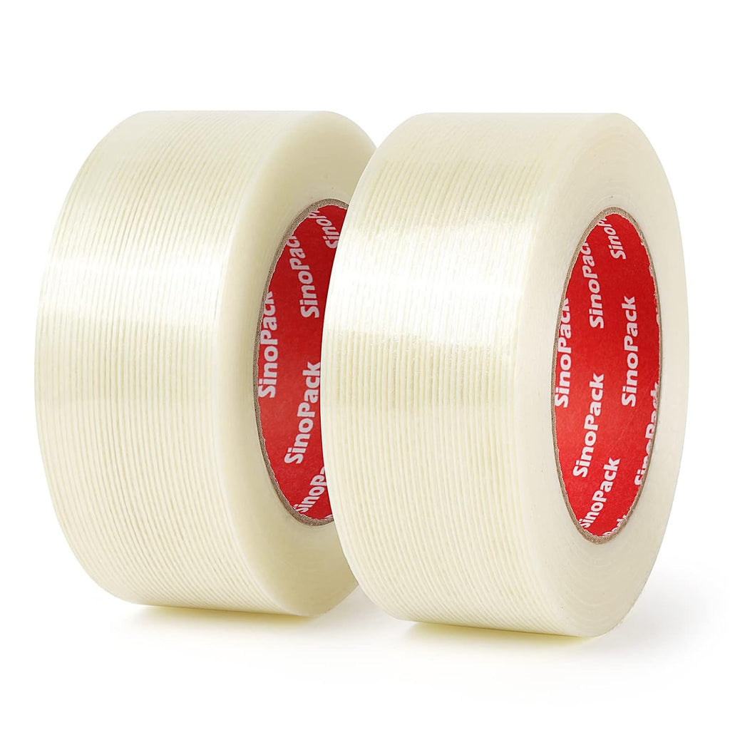 Strapping Tape Total 100yds, 5.5Mil x 2in x 50yds Strapping Tape 2 inch Heavy Duty Strong Tape Fiberglass Reinforced