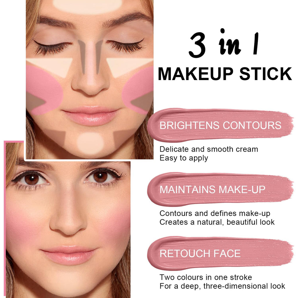 6 Colors Cream Contour Stick Makeup Contour Kit, Double-ended Cream Bronzer for Sculpt, Highlighter and Blush Stick