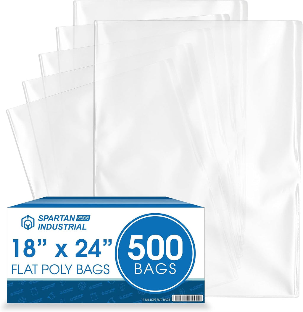 18" X 24" Open-End Flat Poly Bags (500 Count) - 1.1 Mil Clear Plastic Bags