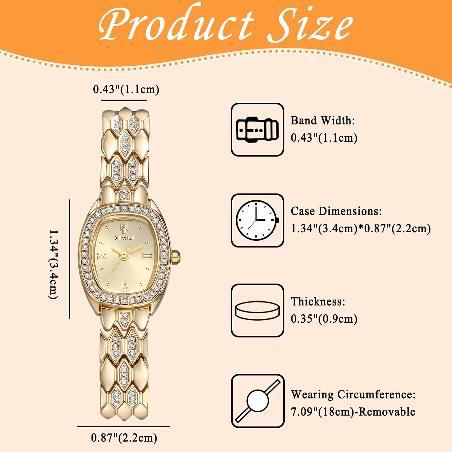 Women Snake Scale Bracelet Watch Removable Link Chain Oval Square | Rectangle Rhinestone Case, Serpentine Removable