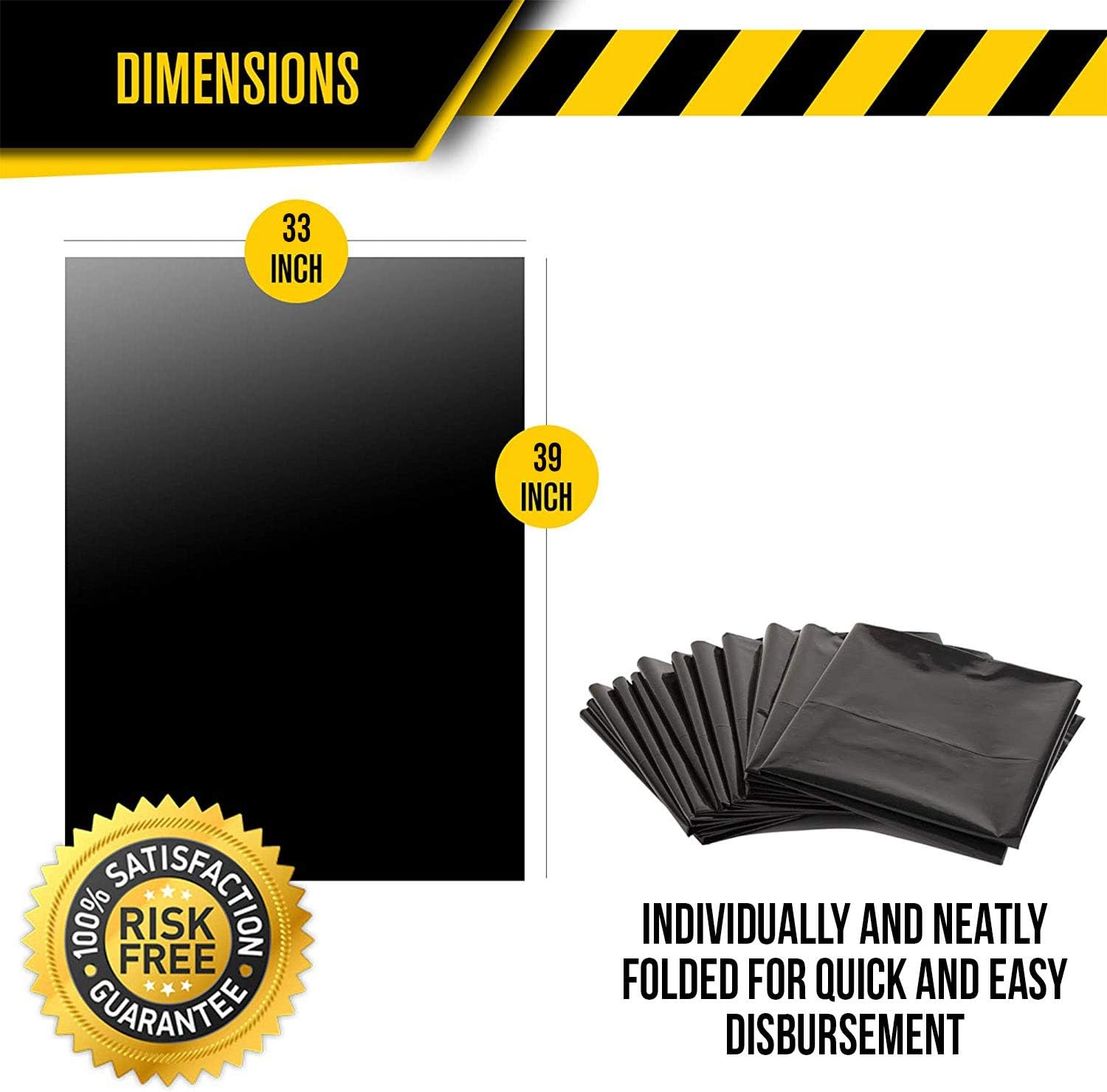 33 Gal Black Trash Bags, 1.7 MIL (EQ.), 33" x 39" (100 Pk)
