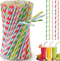 500 Pcs Paper Drinking Straws, Colorful Bendable Striped Straws 7.9"
