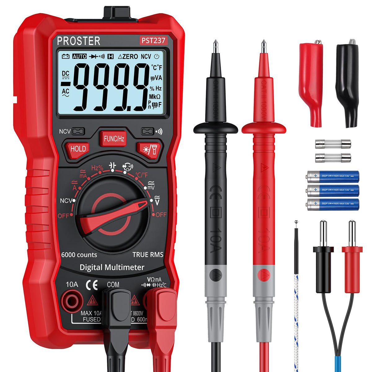 Proster 6000 Counts TRMS Multimeter - NCV Auto-Range for AC/DC