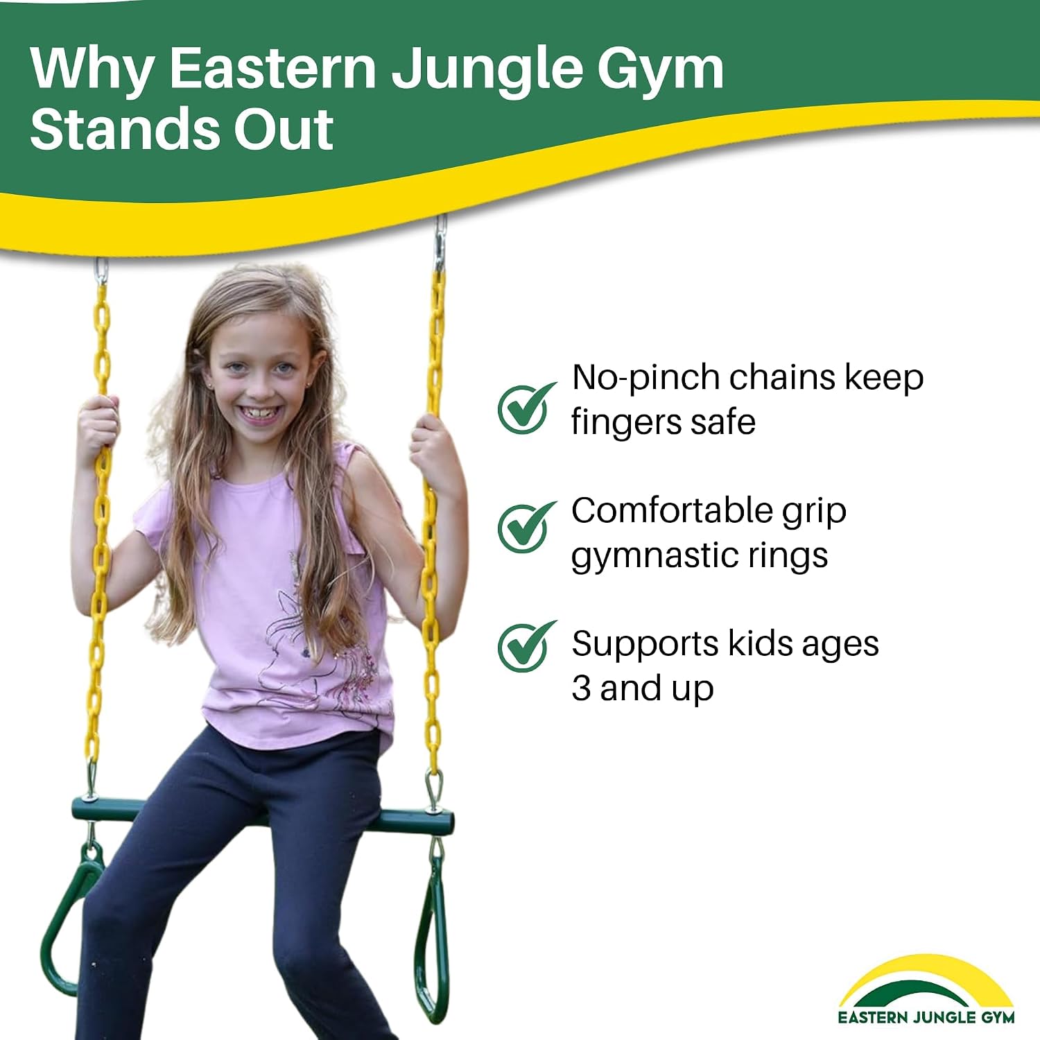 Pack of 3 Backyard Swings Replacement Belt Swing, Ring Trapeze Bar Combo Swing and Half Bucket Toddler Swing with