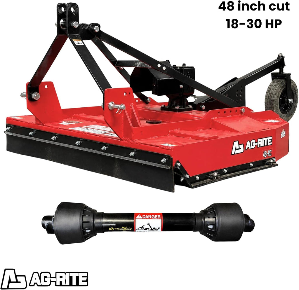48 Inch Brush Hog Tractor Rotary Cutter with PTO, Fits 22-50 HP | Cat 1 & 2, Heavy Duty 3 Point PTO Rotary Mower, 6