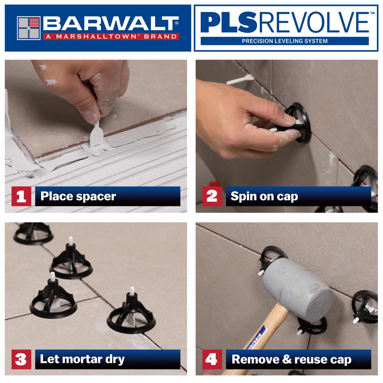 PLS REVOLVE 1/8 Inch Tile Leveling System, Spacer Bases, 3SPIN100