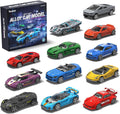 1:64 Scale Die-Cast Metal Toy Cars 12-Pack Vehicles Set, Includes Pickup, Racing Cars, Sports Cars for Display or