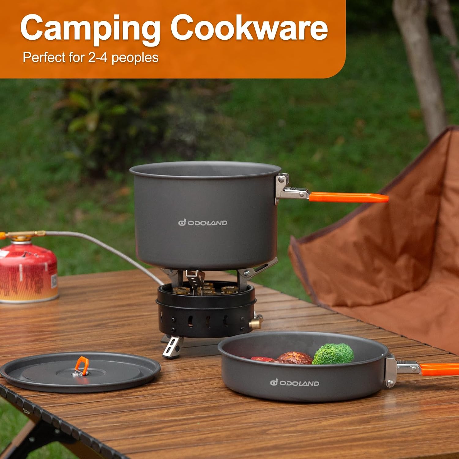 15pcs Camping Cookware Mess Kit, Lightweight Pot Fry Pan Set | Hard Anodized Aluminum
