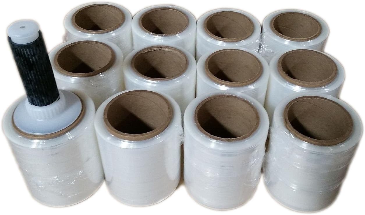 5" x 1,000 ft Clear Hand Stretch Wrap with Reusable Handle Included - 12 Rolls | Standard-Duty Film for Pallet