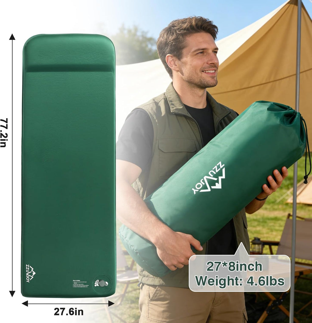 Memory Sleeping Pad, 3.1" Ultra-Thick Foam Sleeping Mats for Camping, 9.5 R-Value Insulated Self Inflating Sleeping