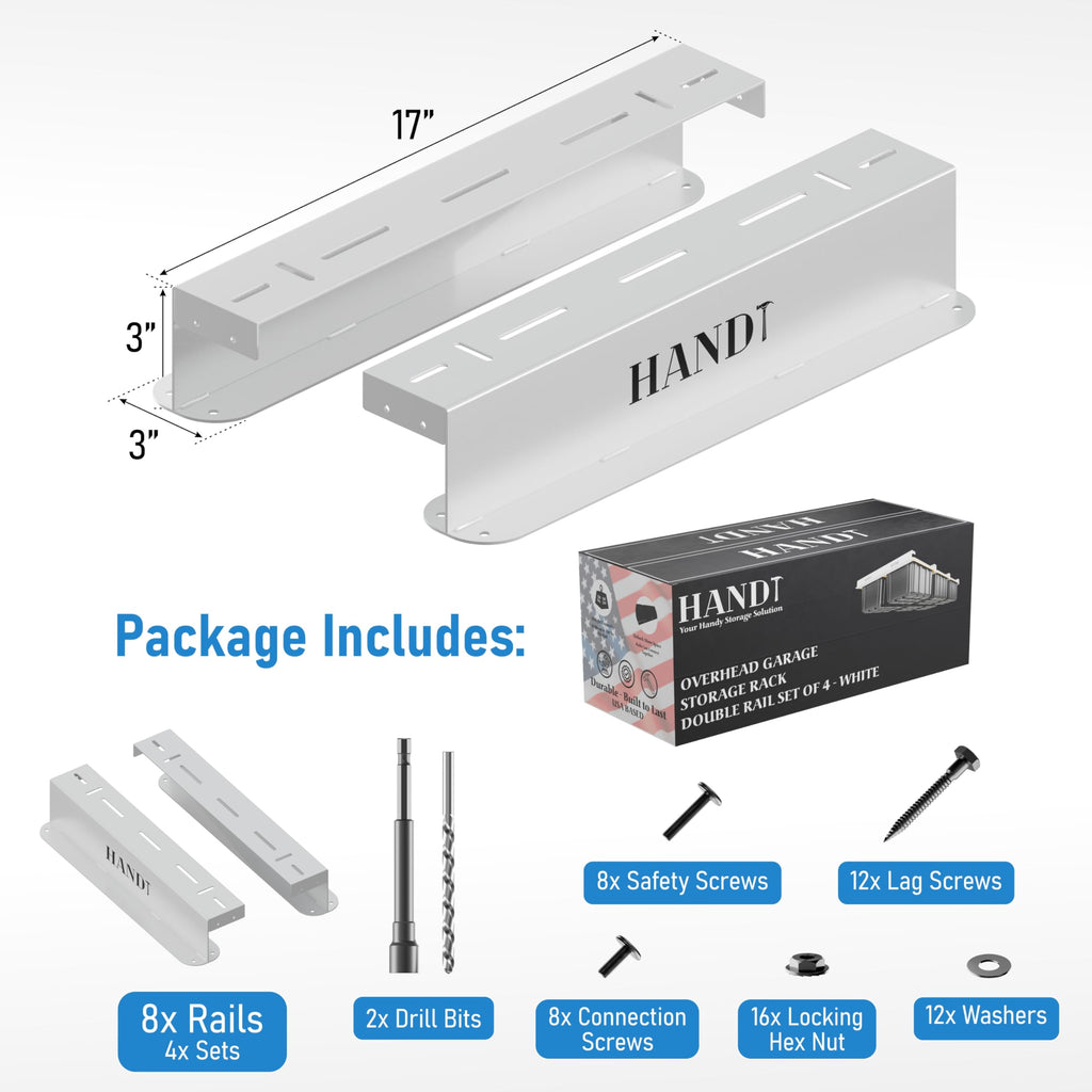 USA Based Overhead Garage Storage Rack, Connectable Heavy Duty Metal Ceiling Rails Garage Storage Organization