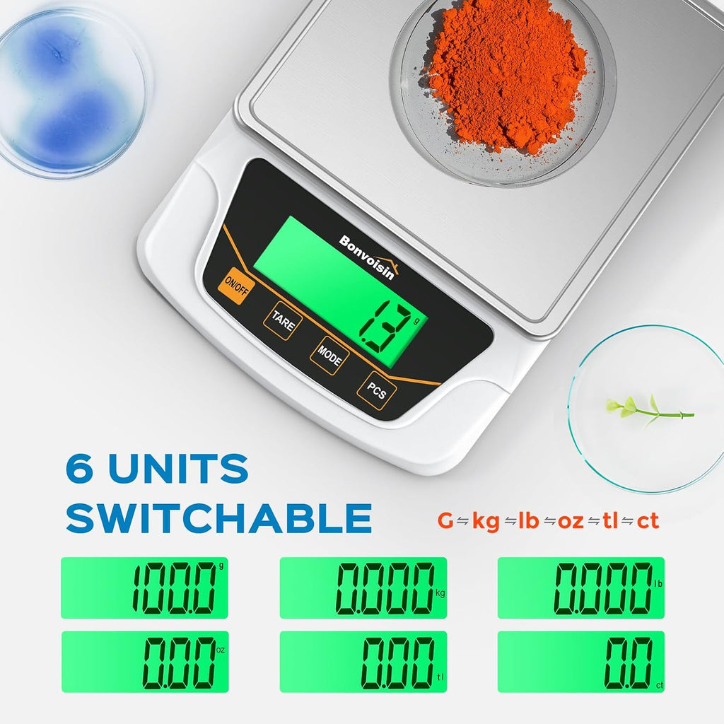 Digital Gram Scale 6000g x 0.1g Lab Scale with 6 Units