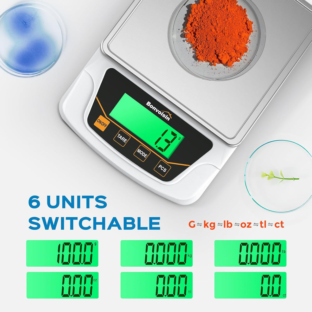 Digital Gram Scale 6000g x 0.1g Lab Scale with 6 Units