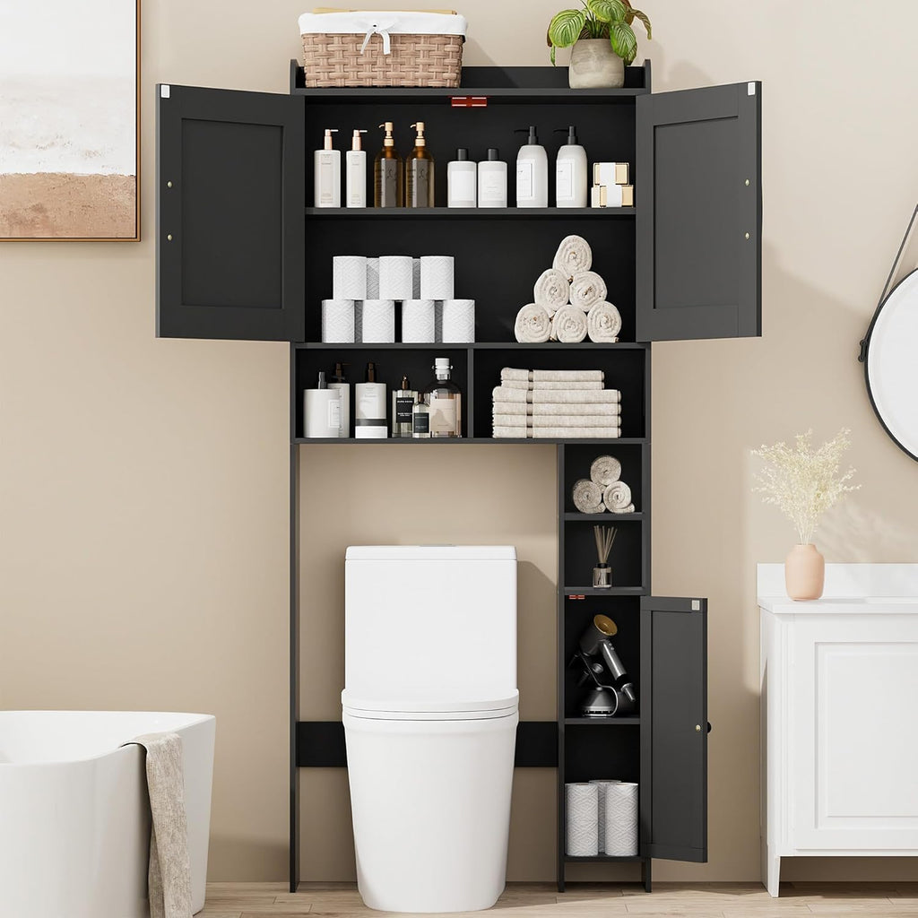Wooden Over The Toilet Storage Cabinet with Barn Door | Freestanding Bathroom Storage, Toilet Paper Holder
