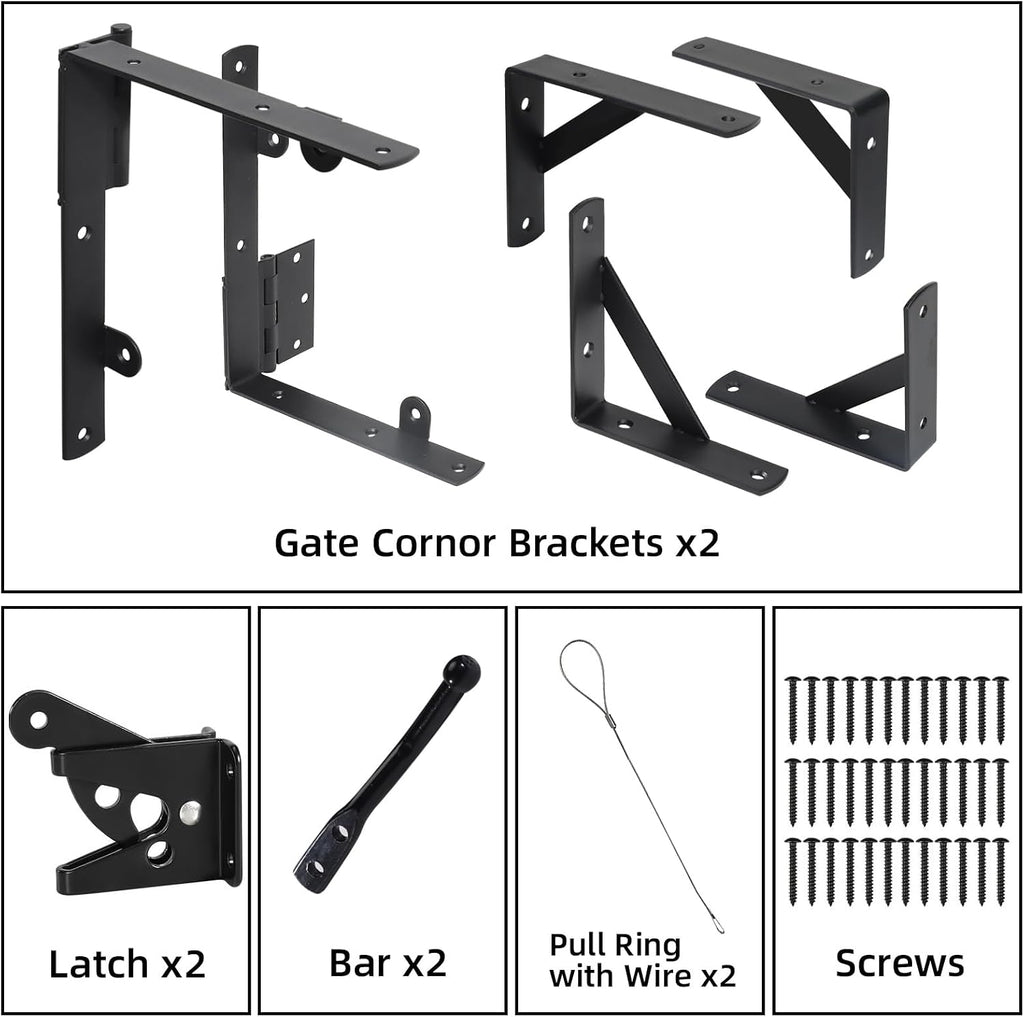 2 Sets Anti Sag Gate Kit Heavy Duty No Sag Kit Gate Corner Brace Bracket for Wooden Fence Gate with Self-Locking Gate