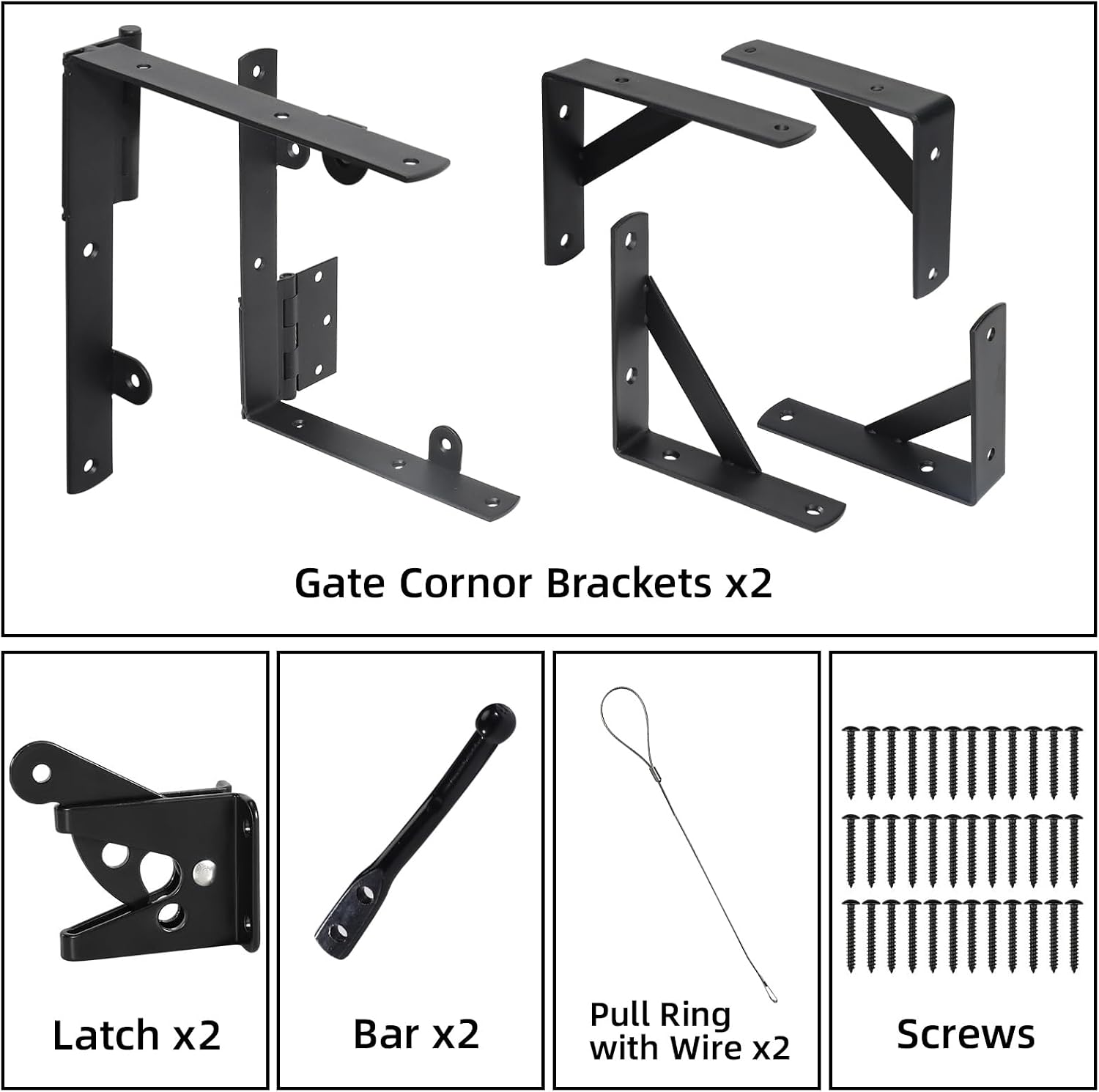 2 Sets Anti Sag Gate Kit Heavy Duty No Sag Kit Gate Corner Brace Bracket for Wooden Fence Gate with Self-Locking Gate