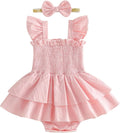 Newborn Baby Girls Summer Clothes Ruffle Sleeveless Pleated Smocked Bubble Romper Dresses Infant Bodysuit Jumpsuit
