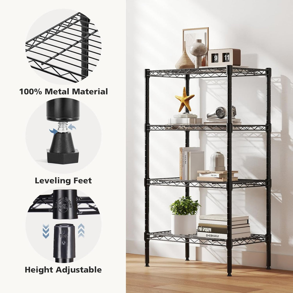 4-Tier Metal Wire Storage Shelves, Adjustable Standing Storage Rack Shelf, Heavy Duty Steel Shelving Unit Organizers