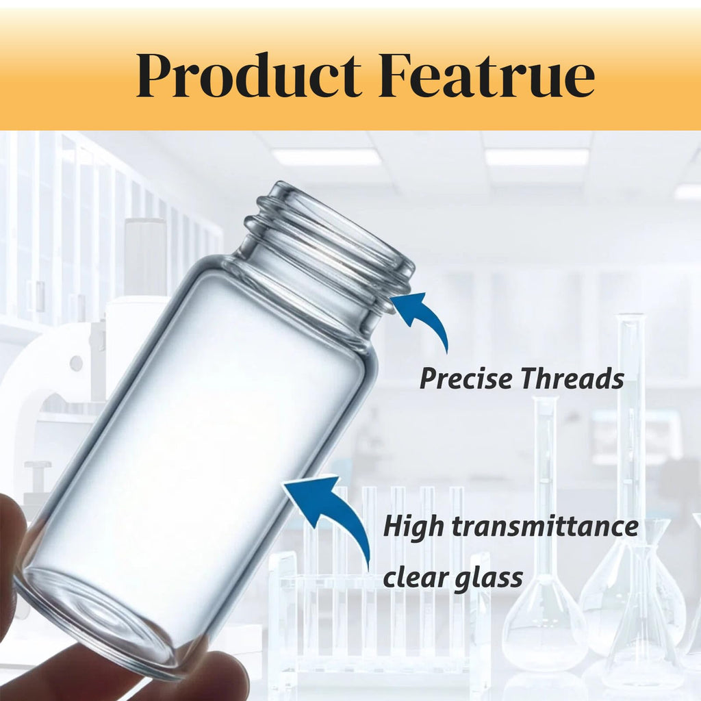 100 Pack 20ml Clear Glass Sample Vials, 24-400 White Screw Cap with PE Liners, Type I Class A 3.3 Borosilicate Glass