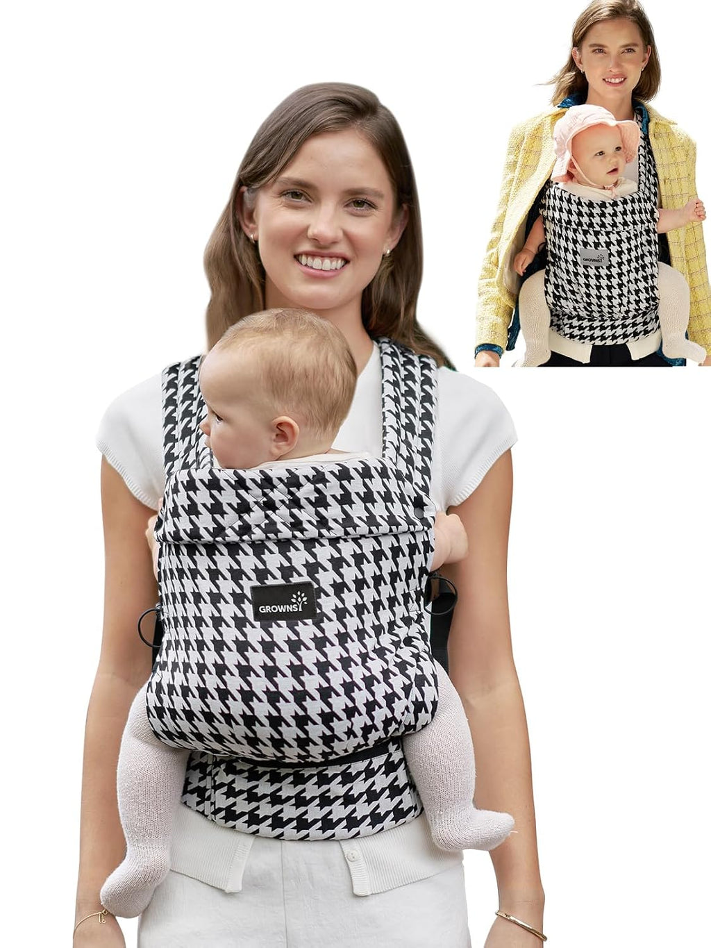 Baby Carrier Newborn to Toddler with Head Support, Houndstooth | Lightweight Ergonomic for Infant 7-44 lbs Newborn