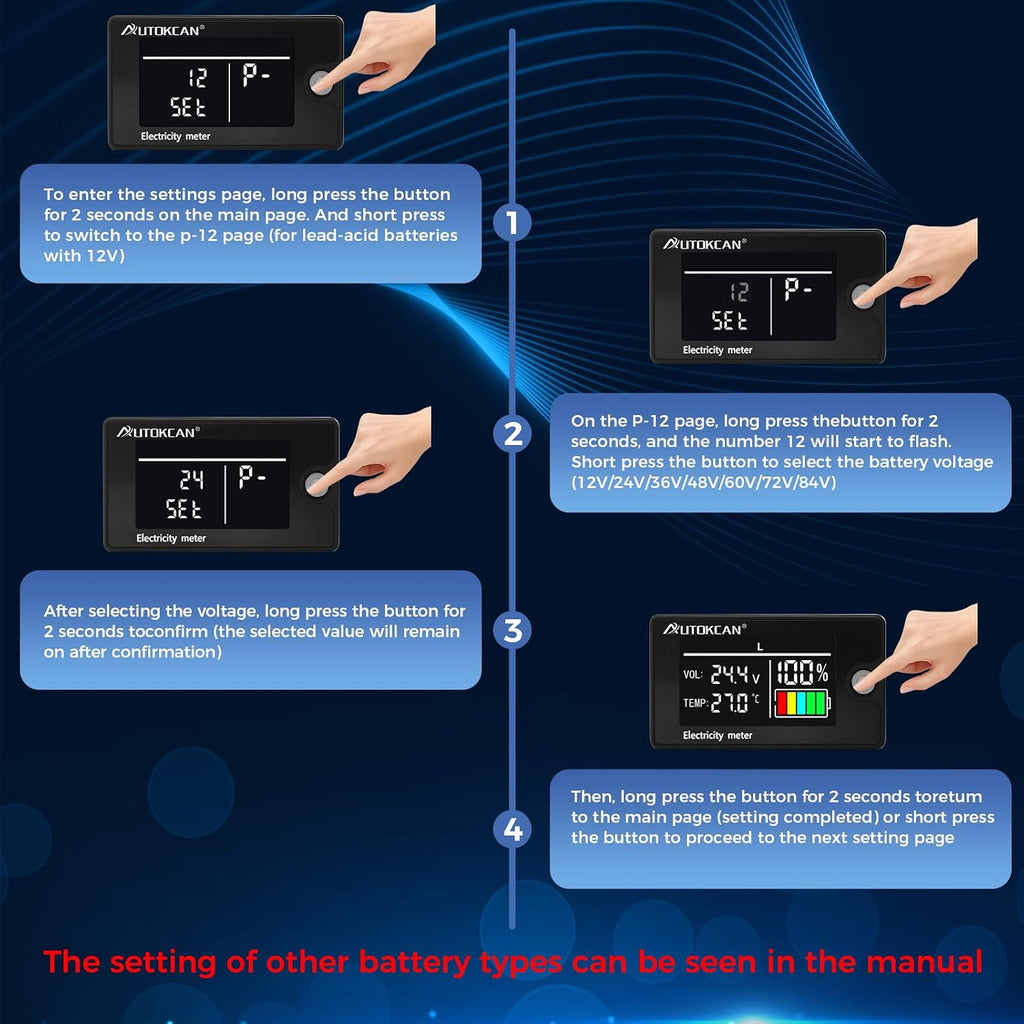 Battery Monitor Golf Cart Battery Meter 12V 24V 48V 60V 72V 84V Digital Multimeter with Colorful LCD Display Golf