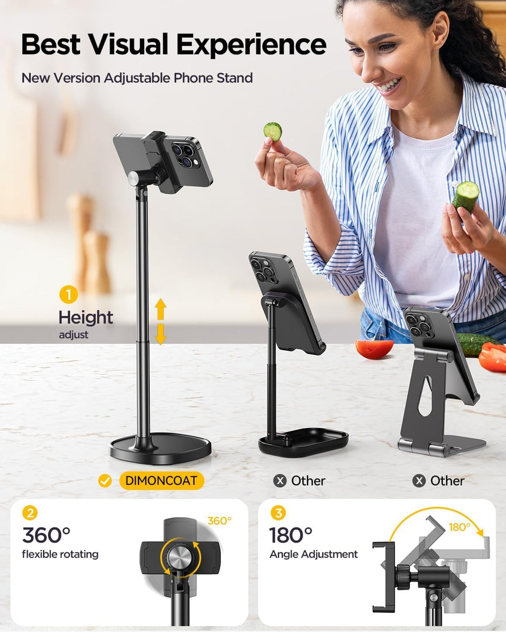 Phone Stand for Desk, Angle Height Adjustable Phone Holder for Desk, Aluminum Alloy Universal iPhone Holder