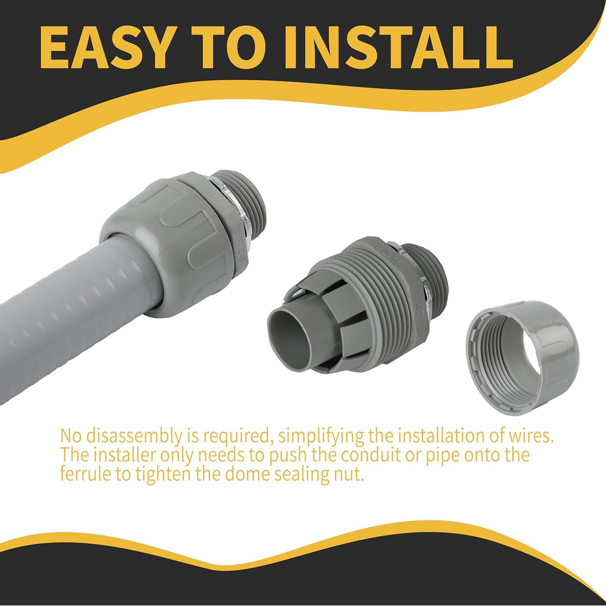 Conduit Connectors, 3/4 Inch, Straight, Grey, 5-Pack | Liquid Tight Connector, NPT, Non-Metallic