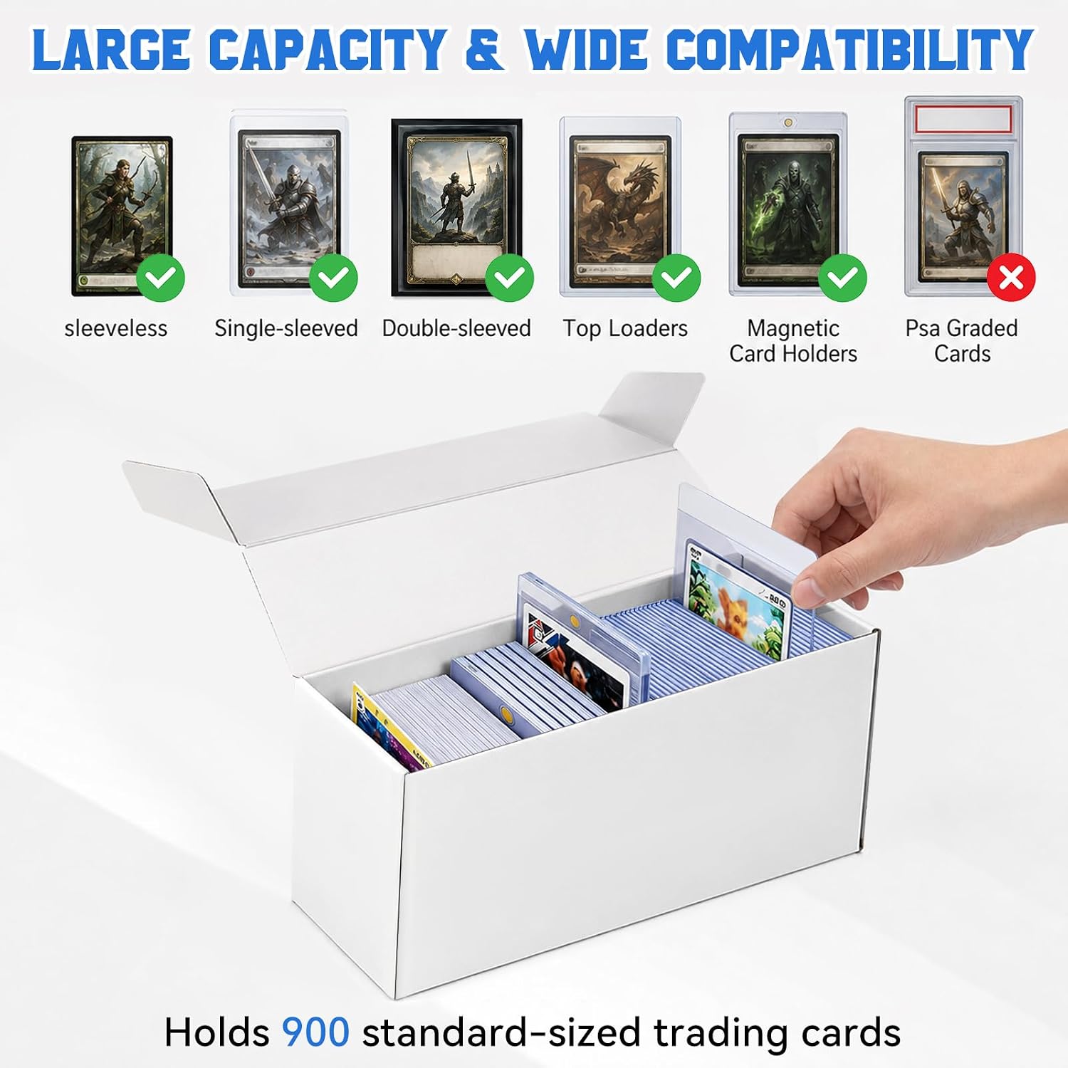 3-Pack Trading Card Storage Box for Toploaders, Semi-Rigid & Magnetic Card Holders, White Corrugated Cardboard