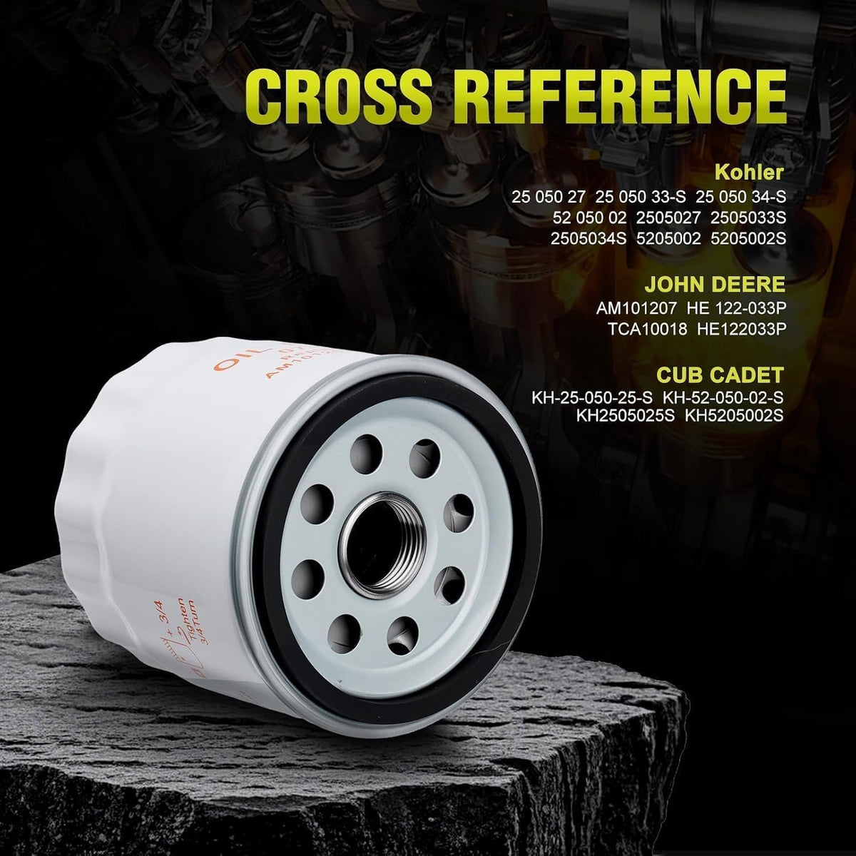 52 050 02-S Oil Filter for Kohler 25 050 27-S Husqvarna AYP Poulan John Deere CH11-CH25 CV11-CV22 MV16-MV20 SV715 SV725 SV730 SV735 SV810 SV820 SV830 and SV840 Lawn Mower Engine Parts