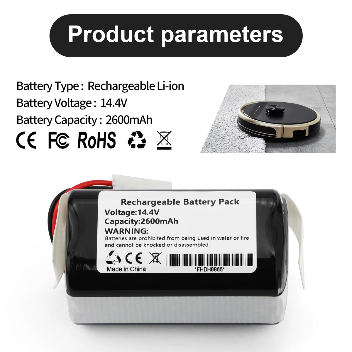 MULS Replacement Battery for RobZone LI-022148-BYD Robot Vacuum Cleaner