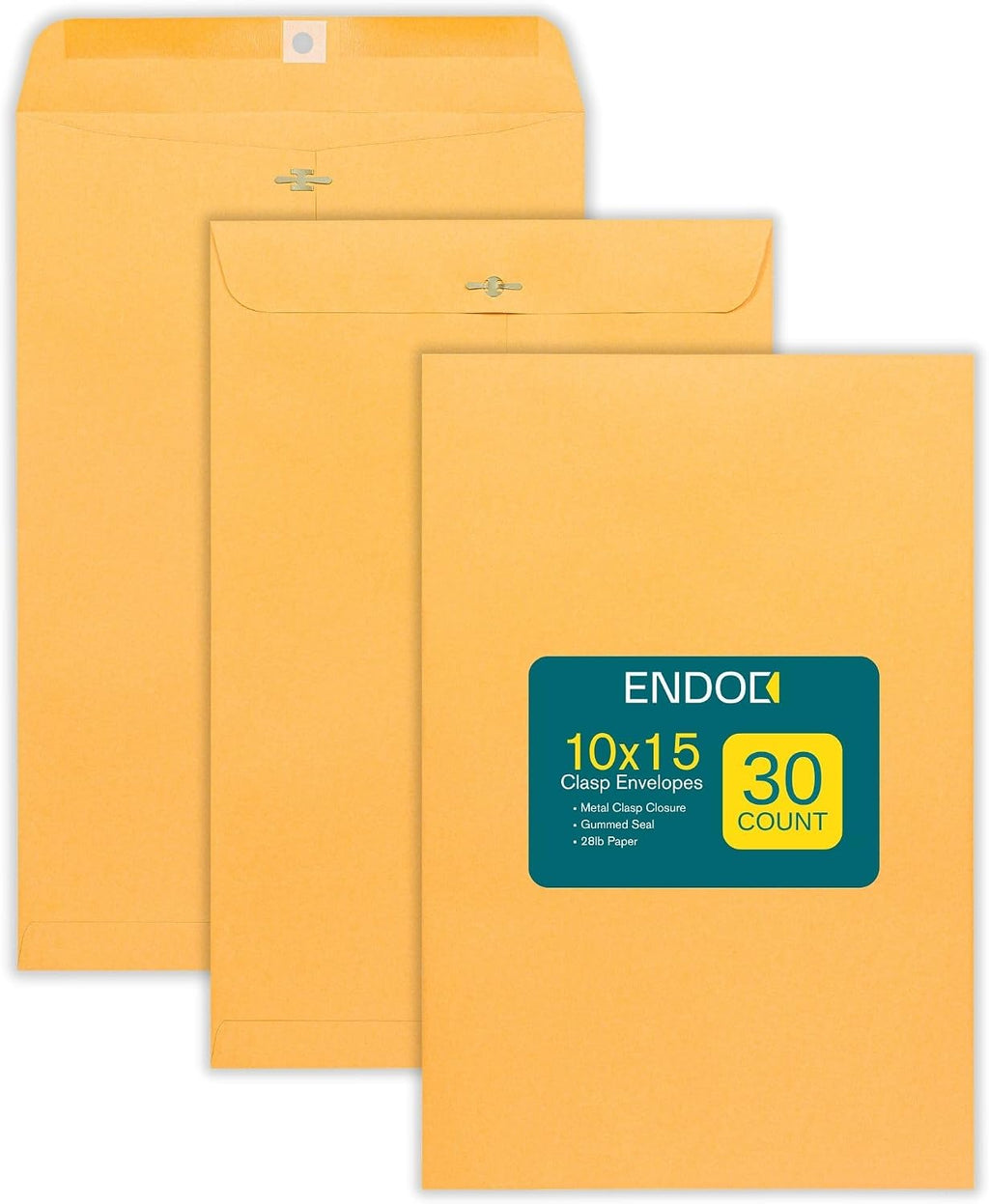 Clasp Envelopes – 10x15 Inches Brown Kraft Catalog Envelopes - 30 Pack - with Clasp Closure & Gummed Seal – 28lb