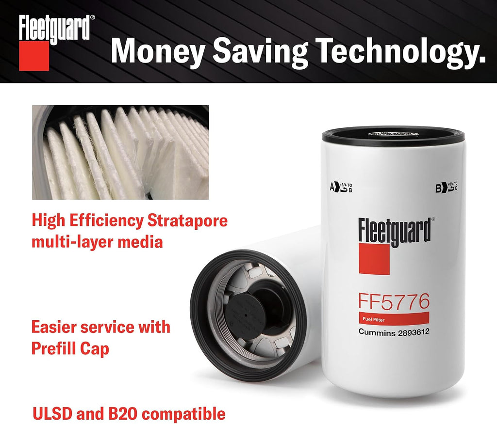 Fleetguard FF5776 Fuel Filter for Cummins ISX 15 engine - Genuine OEM Replacement secondary filter for 2010-2019 Cummins ISX - 1 pack