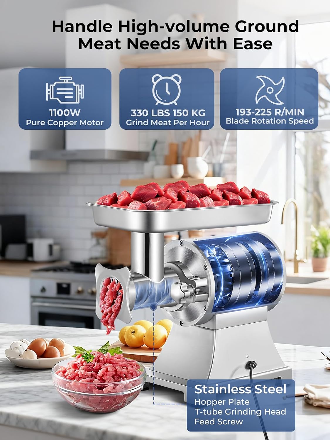 Commercial Meat Grinder, 1100W Electric Meat Grinder Heavy Duty