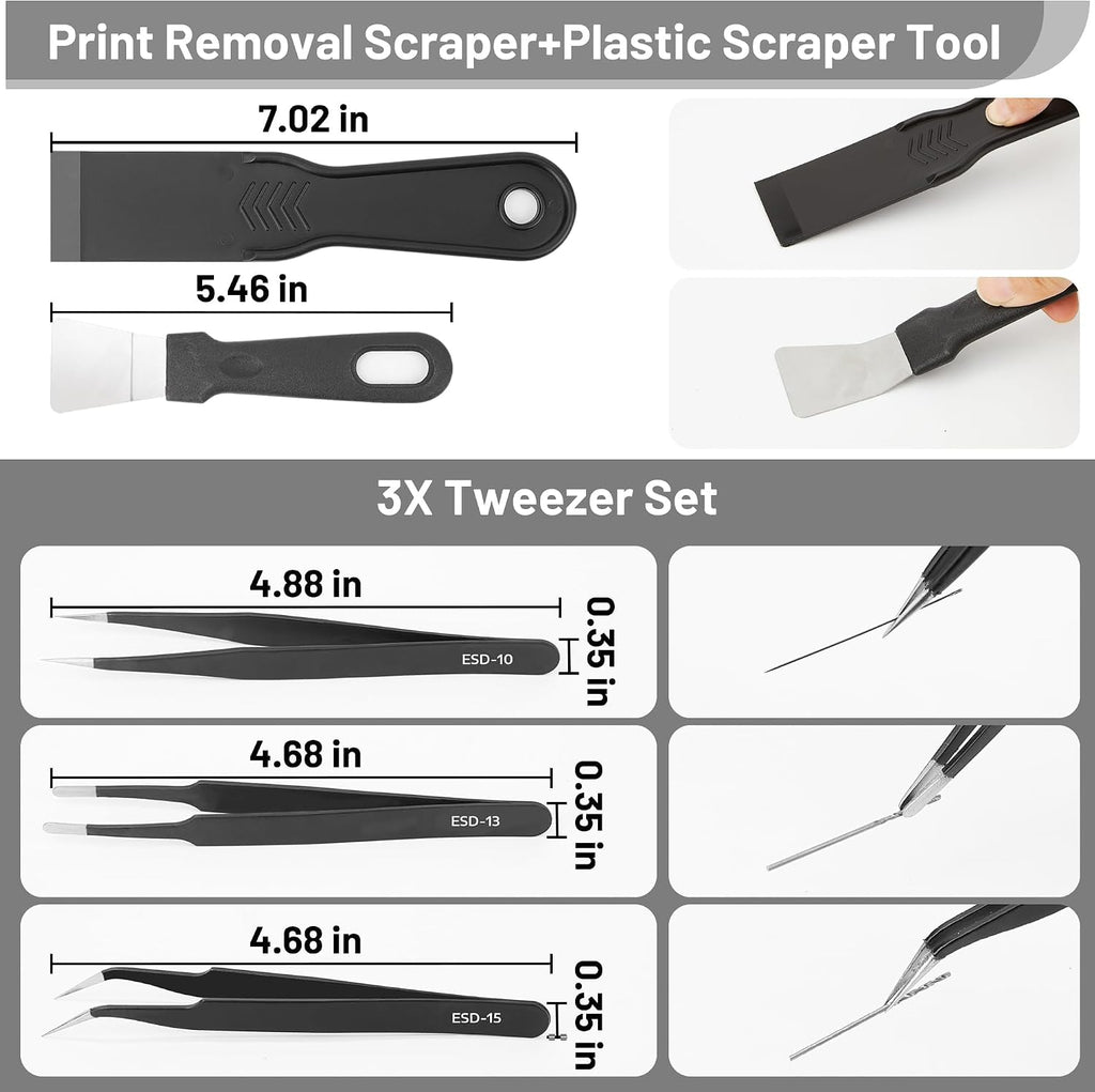 3D Printer Tools Kit Essential, Basic Tool Kit Accessories, 3D Printer Deburring Tool with Wire Cutter, Scraper