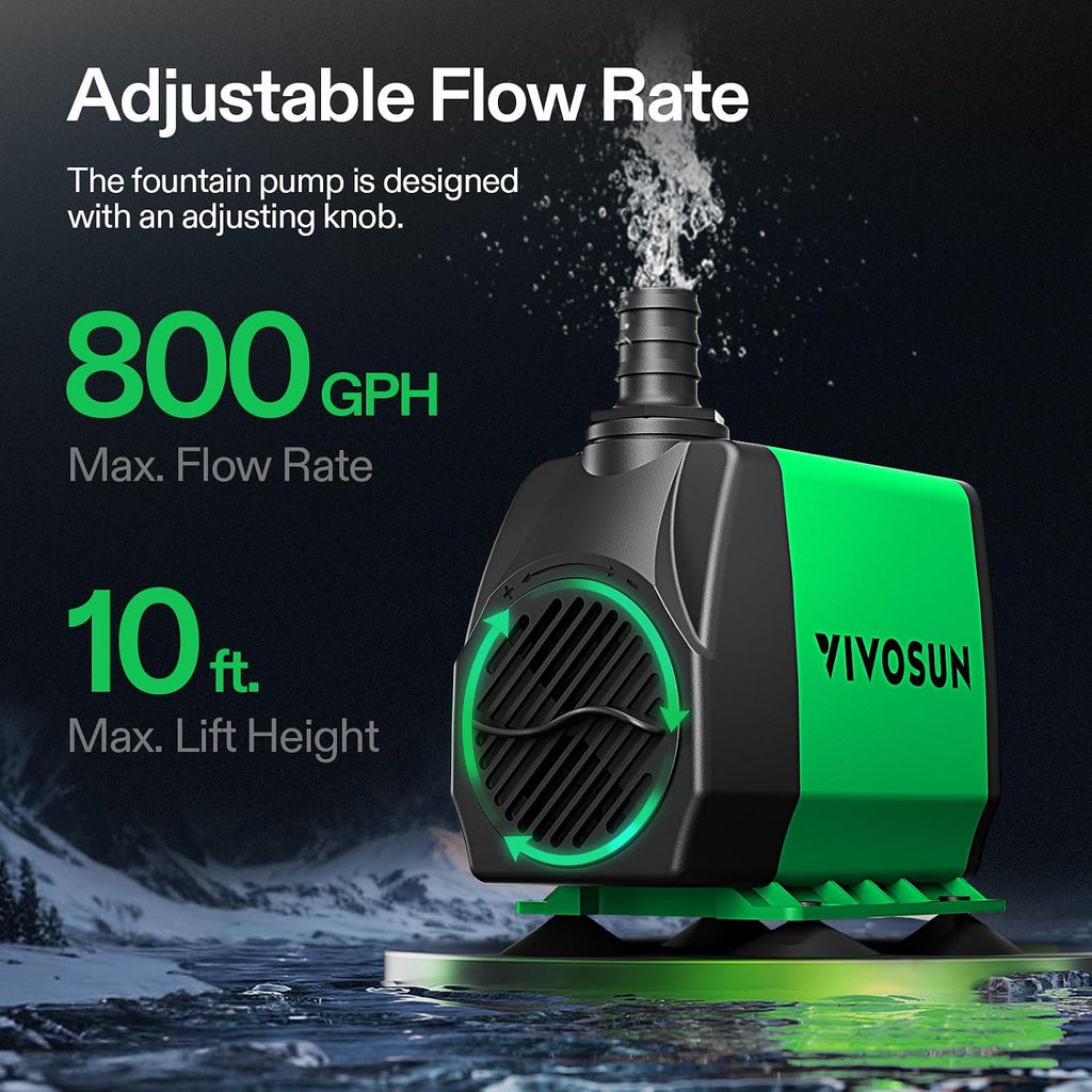 800GPH Submersible Fountain Water Pump for Pond, Aquarium, Statuary