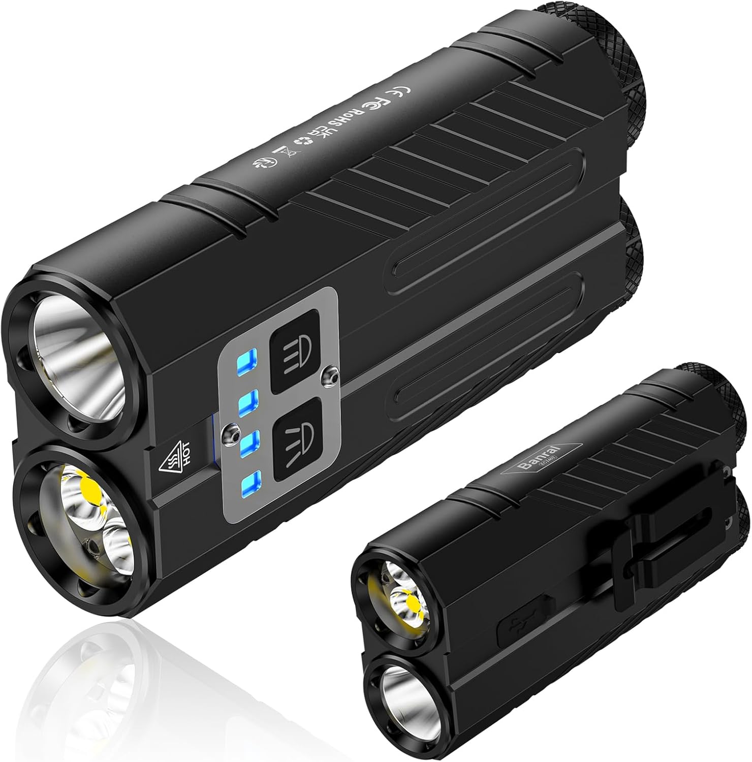 Powerful Rechargeable EDC Pocket Flashlight with Dual Light Source | 3100 High Lumens Tactical Flashlight, Zoomable 7