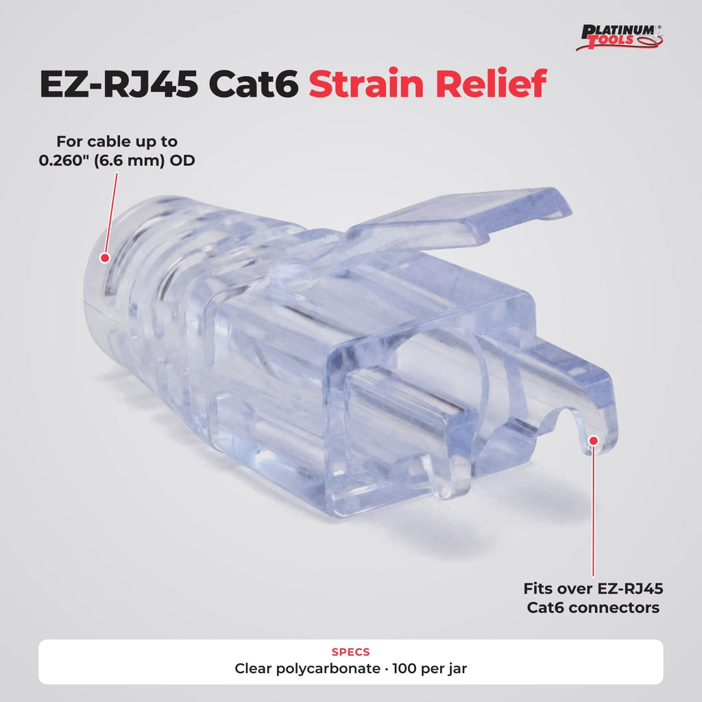 Platinum Tools 202036J EZ-RJ45 Cat6 Strain Relief, (Clear). 100/Jar