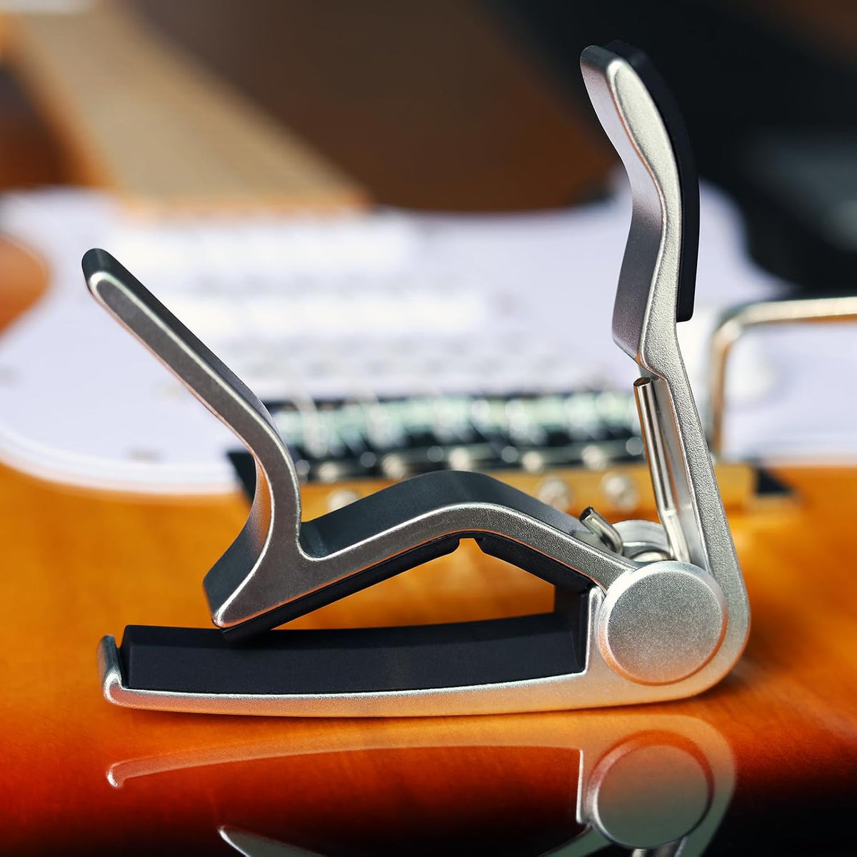 Guitar Capo for Acoustic and Electric Guitars with 5 Picks, Silver | Quick-Release, No Buzz, 6-String Steel