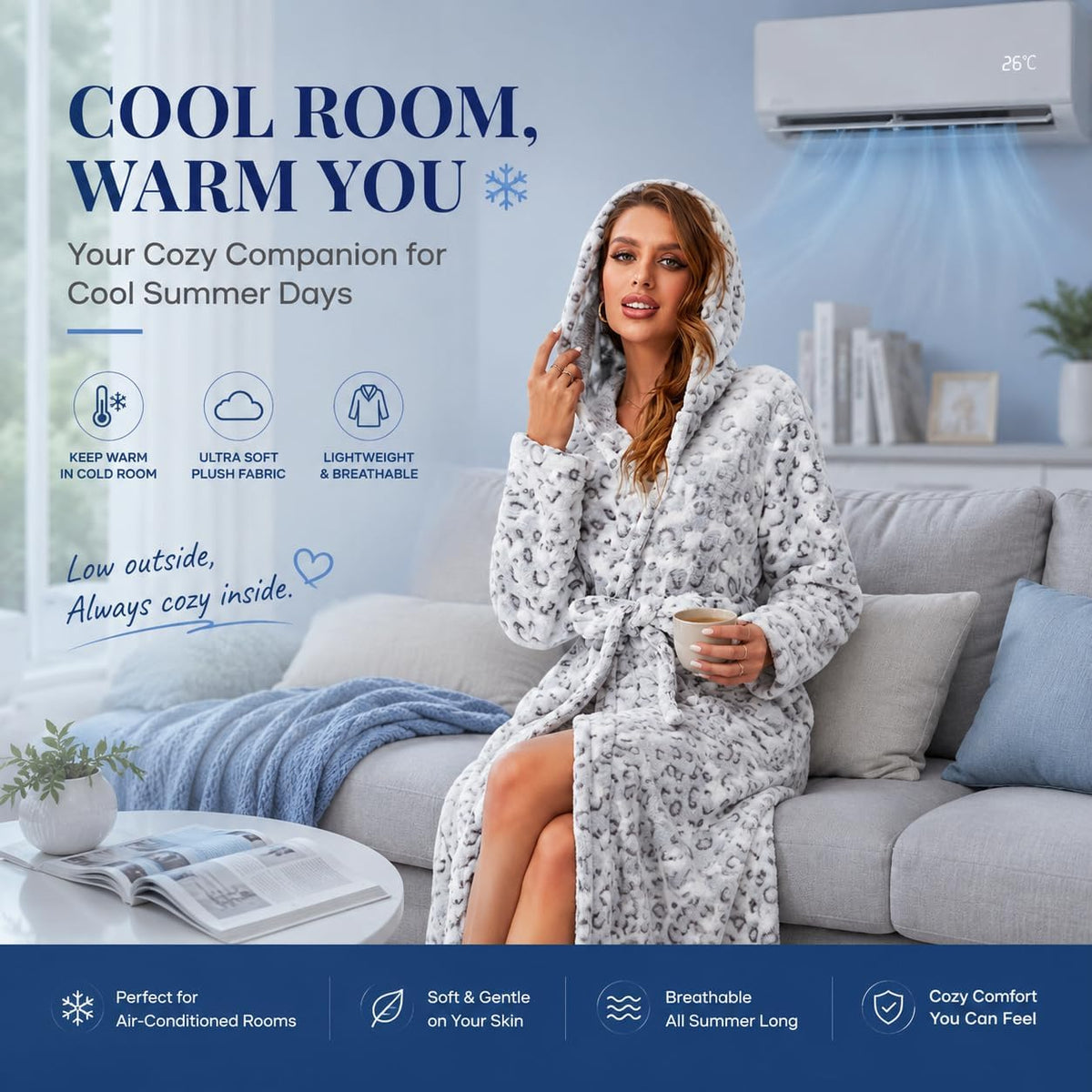 Women's Plush Hooded Robe Bathrobe-Fast Warmth for Home