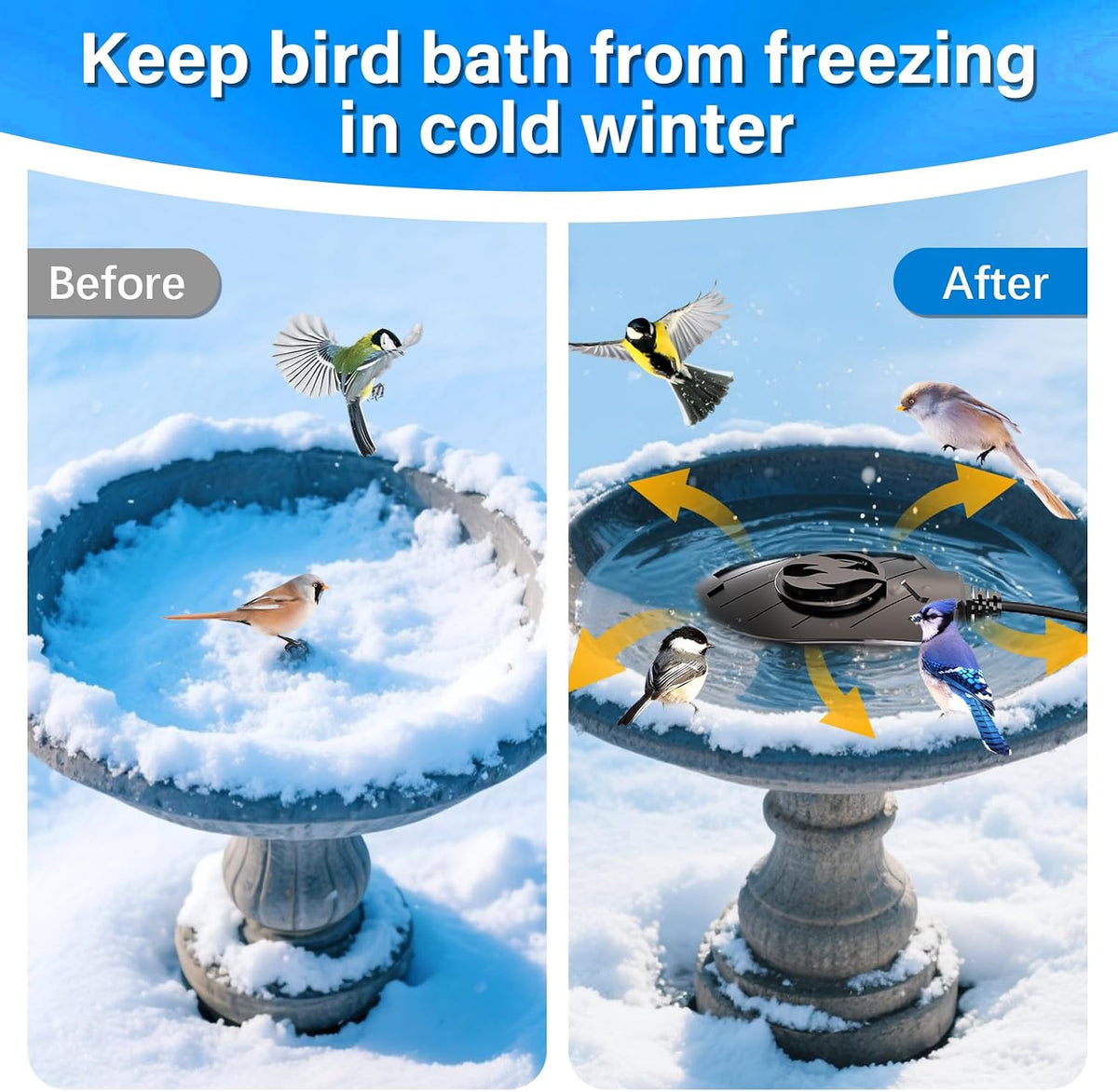 100W Bird Bath Heater for Outdoors in Winter, Birdbath Heater Deicer, Black