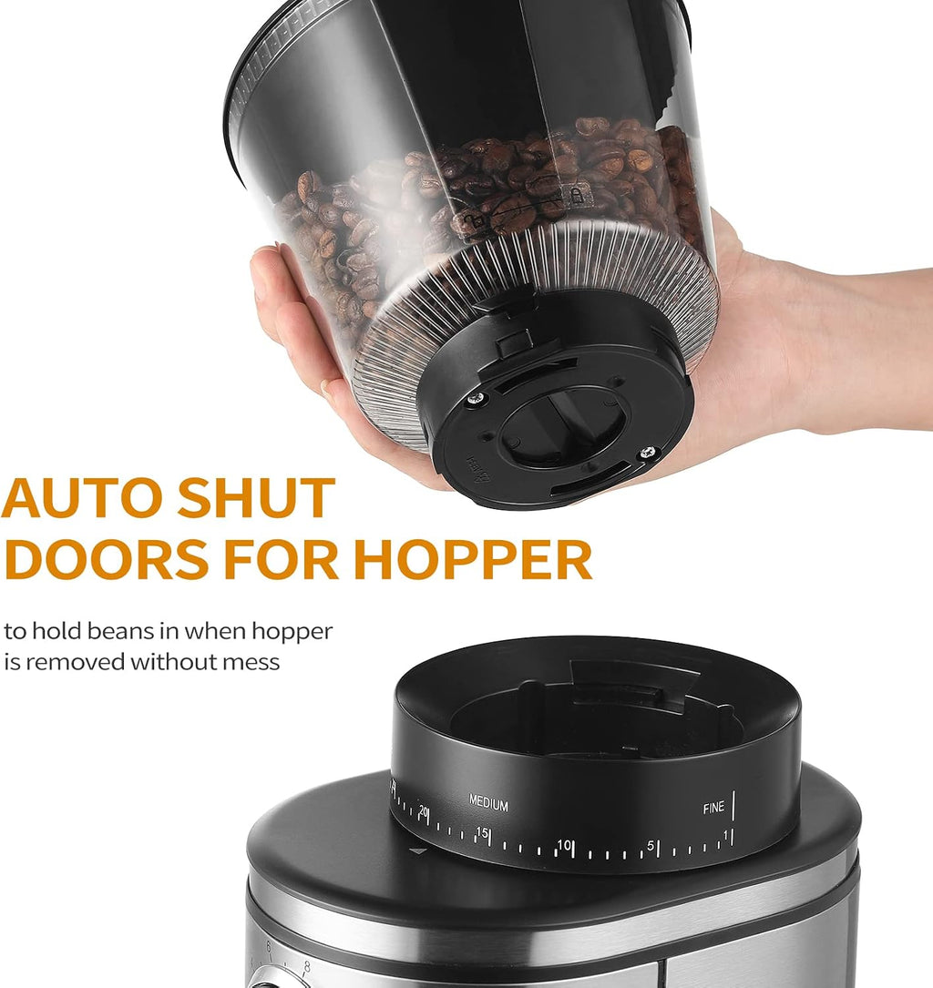 Burr Coffee Grinder, Electric Conical Coffee Bean Grinder With 30 Adjustable Grind Settings For 2-12 Cups, Sliver &