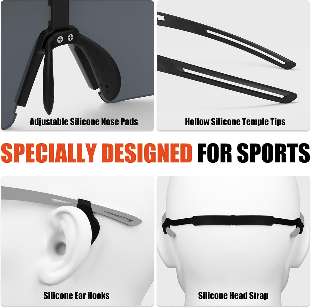Polarized Cycling Glasses with 5 Interchangeable Lenses,MTB Biking Baseball Running Sports Sunglasses for Men Women