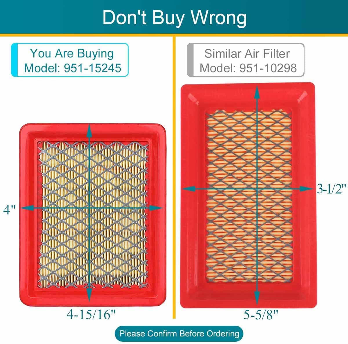 Emmawin 2 Pack 951-15245 Air Filter for Cub Cadet MTD 159cc 196cc Engine Lawn Mower, Replace Air Filter 751-15245